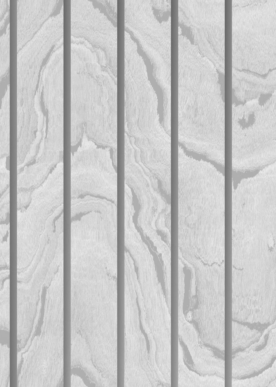 Muriva Woodgrain Panel Silver Wallpaper