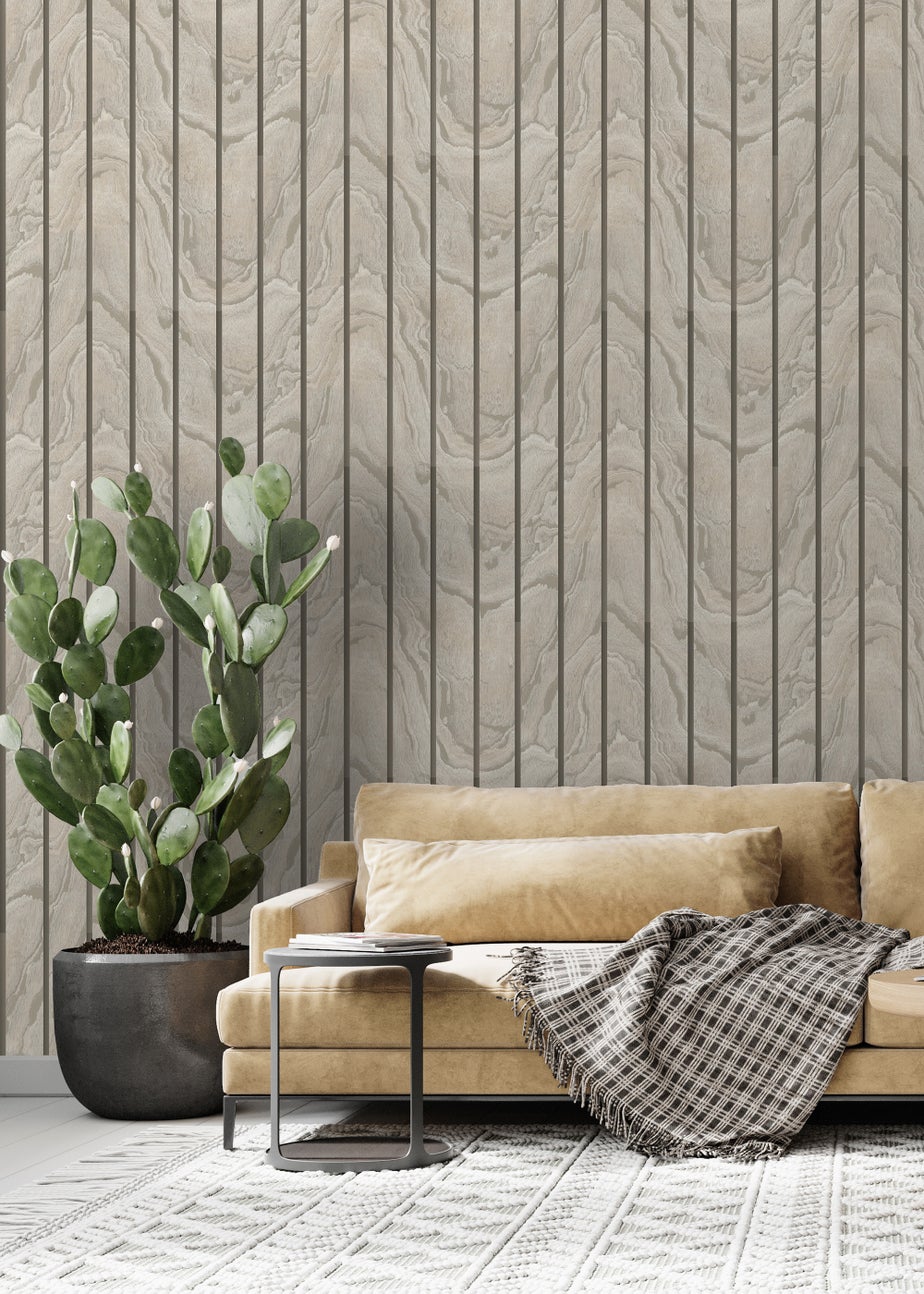 Muriva Woodgrain Panel Natural Wallpaper