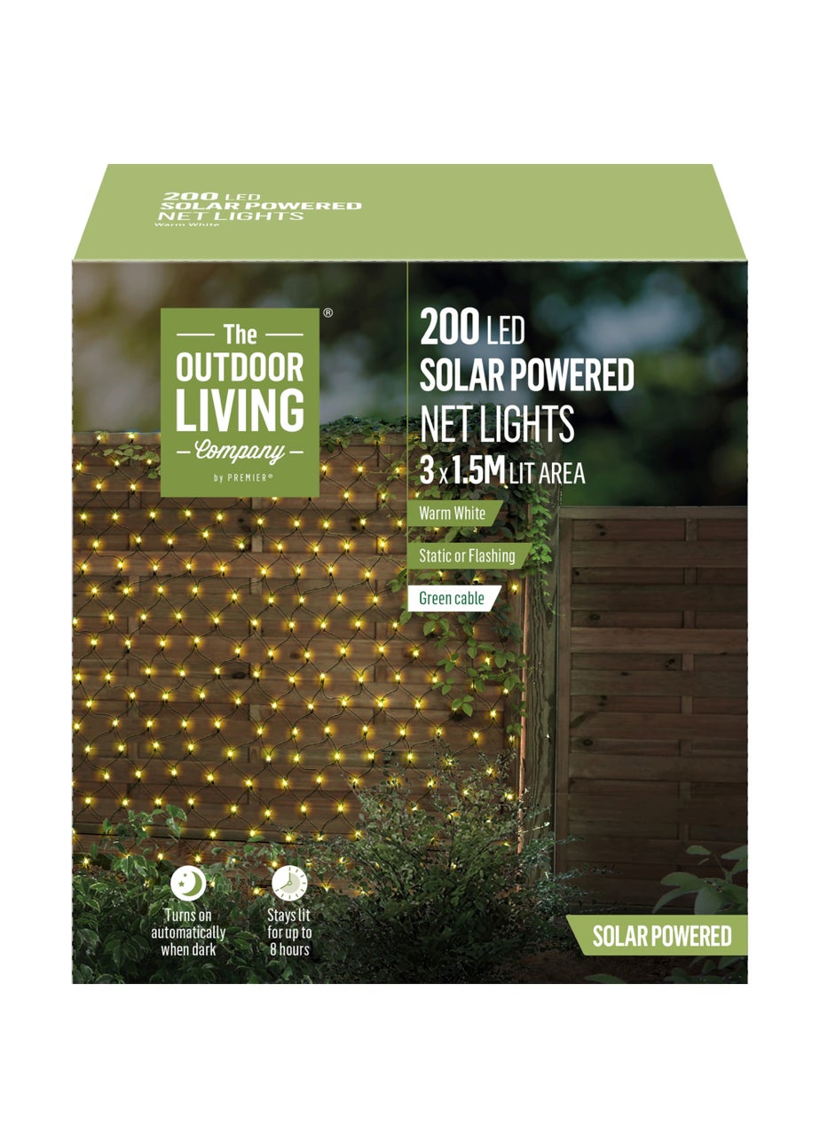 Premier Decorations 200 Warm White LED Solar Powered Net Lights (3m x 1.5m)