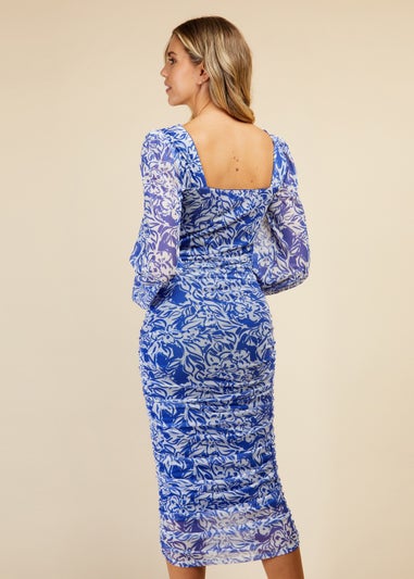 Little Mistress Cream Long Sleeve Mesh Midi Dress