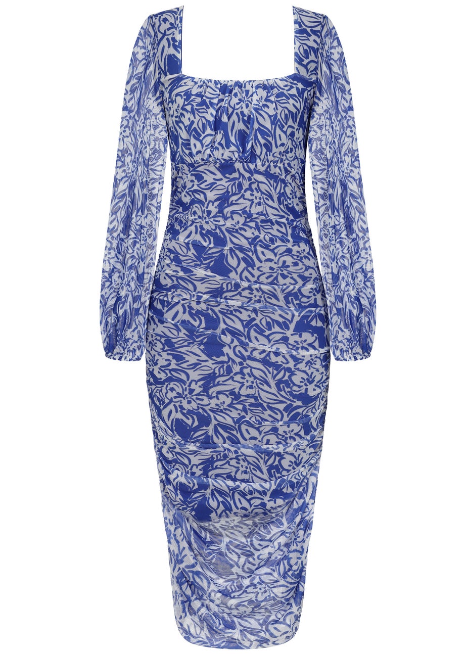 Little Mistress Cream Long Sleeve Mesh Midi Dress