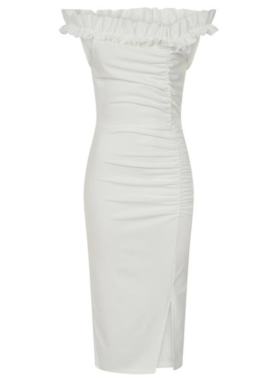 Little Mistress Cream Bardot Midi Dress