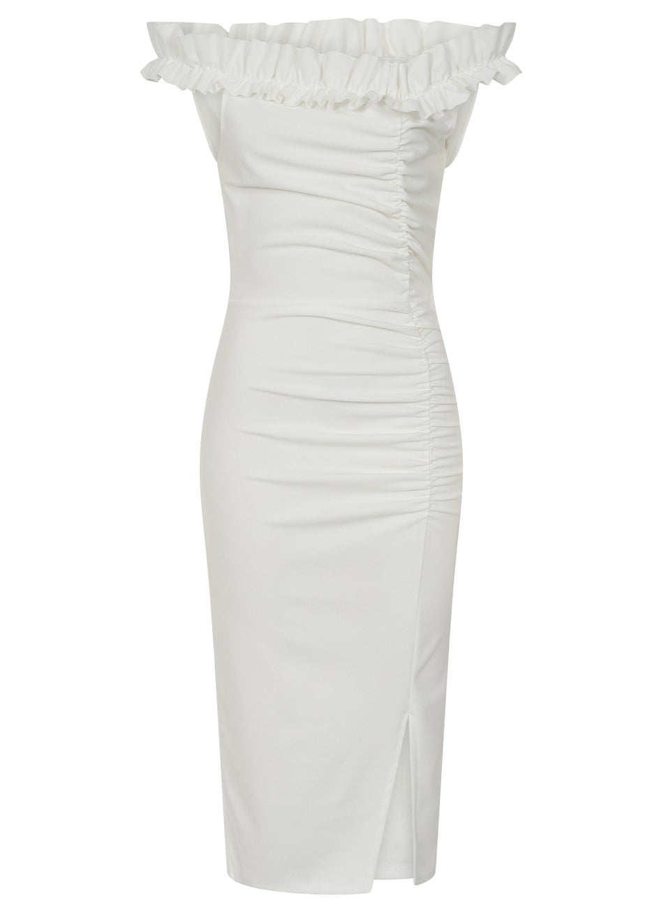 Little Mistress Cream Bardot Midi Dress