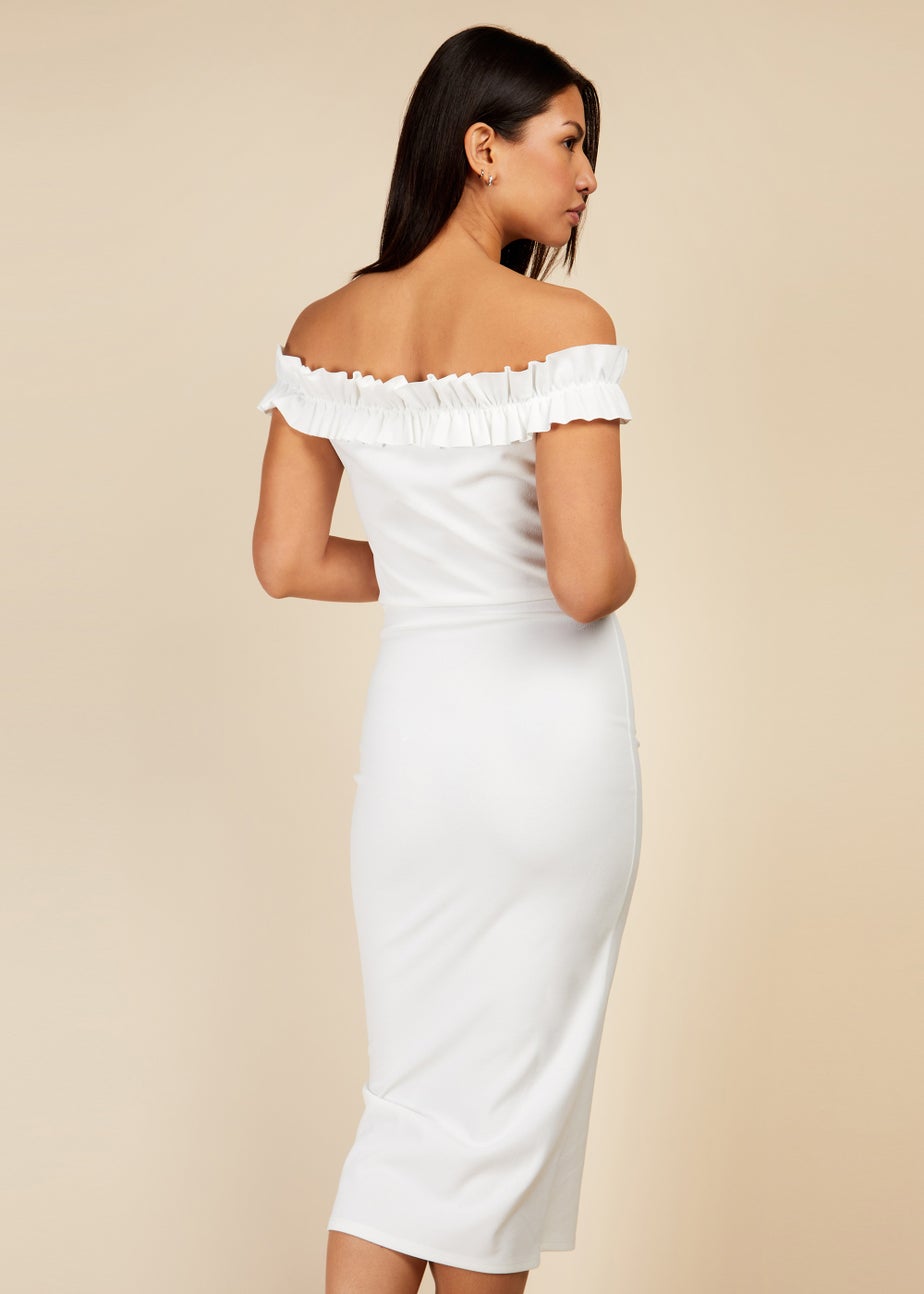 Little Mistress Cream Bardot Midi Dress