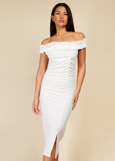 Little Mistress Cream Bardot Midi Dress