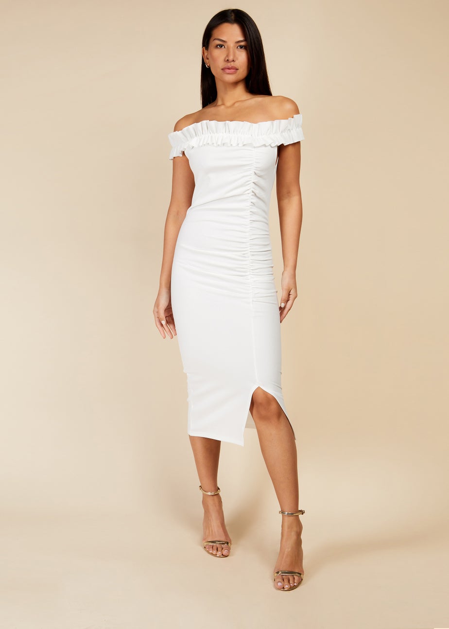 Little Mistress Cream Bardot Midi Dress