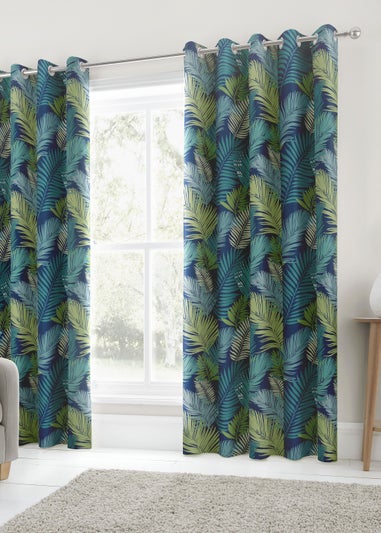 Fusion Tropical Curtains Blue Eyelet Curtains