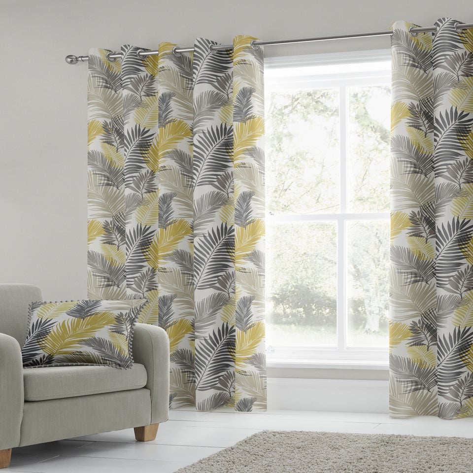 Fusion Tropical Curtains Yellow Eyelet Curtains