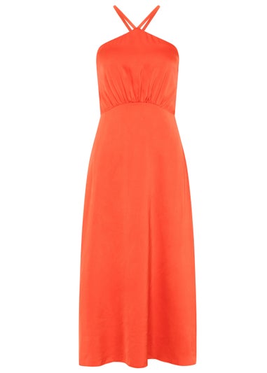 Little Mistress Orange Cross Over Satin Maxi Dress