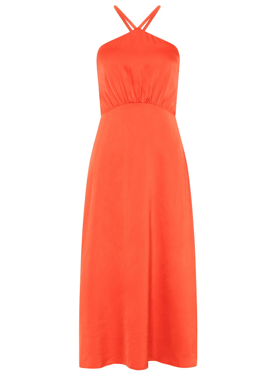 Little Mistress Orange Cross Over Satin Maxi Dress