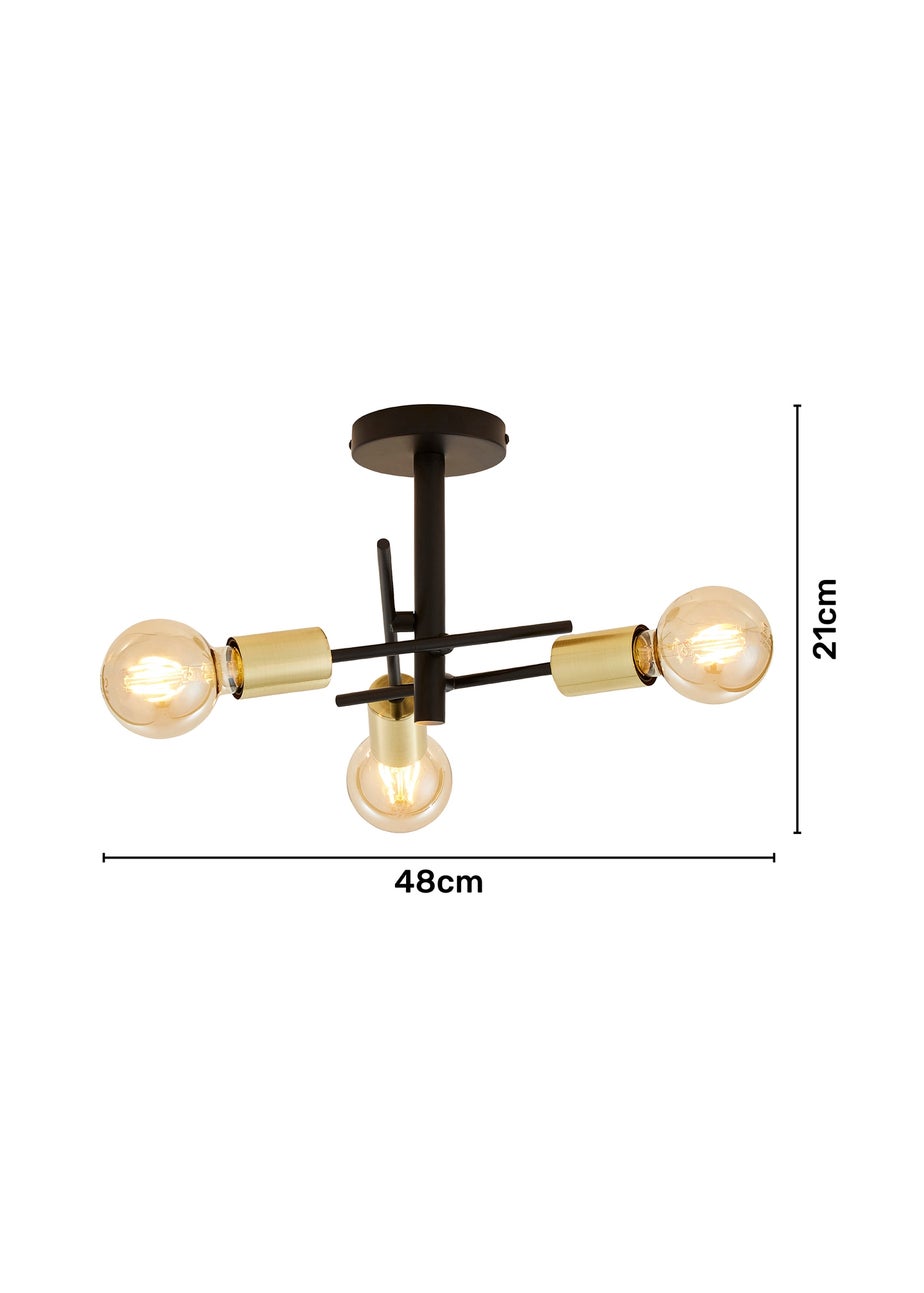 Inlight Tribecca Semi Flush 3LT Ceiling Light (48cm x 48cm x 21cm)