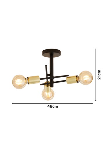Inlight Tribecca Semi Flush 3LT Ceiling Light (48cm x 48cm x 21cm)