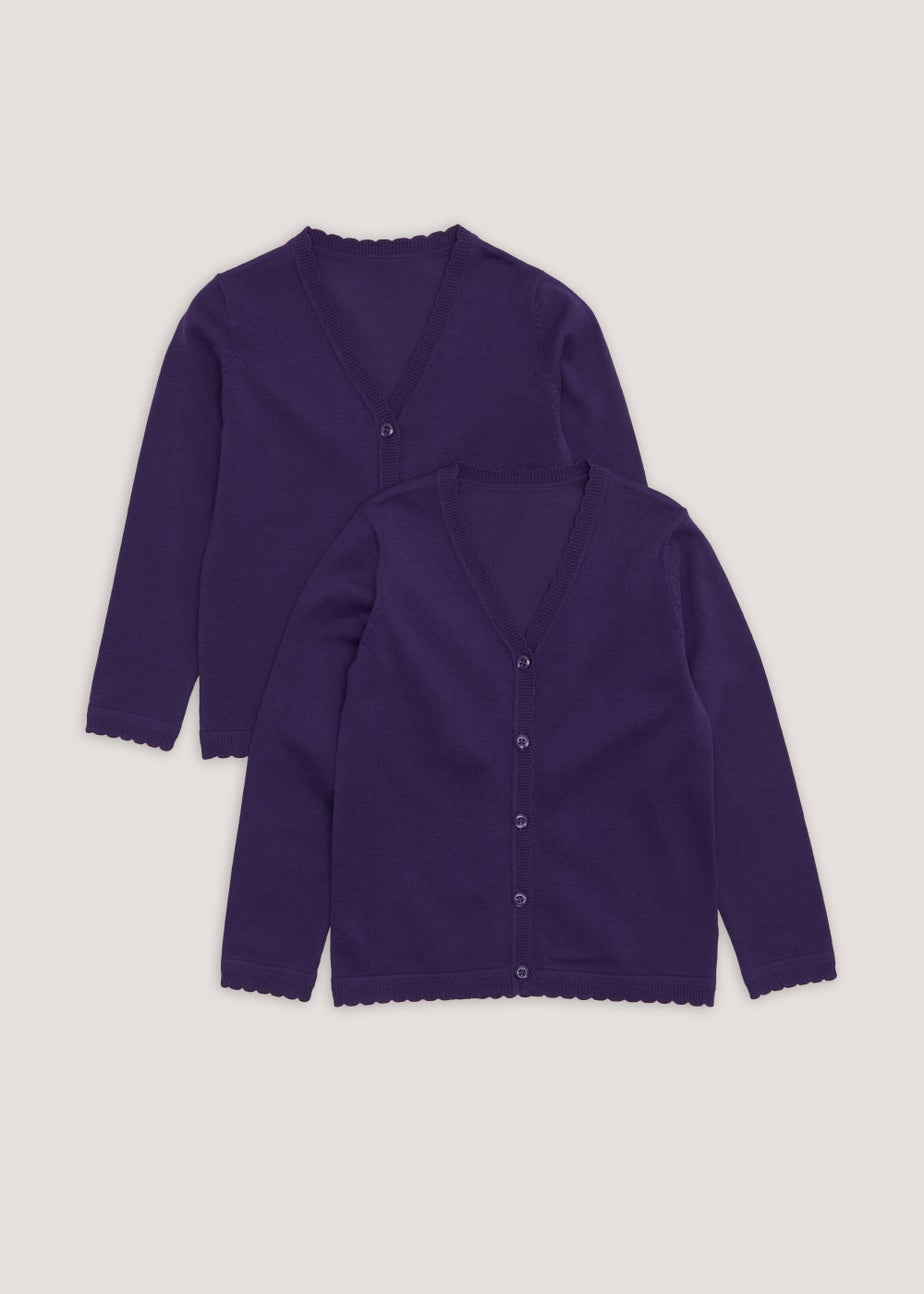 Girls 2 Pack Purple Scallop Edge School Cardigans (3-13yrs)