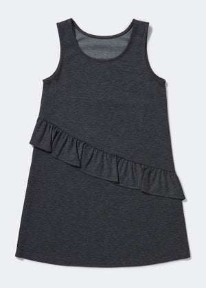 Girls Grey Ruffle School Pinafore (3-13yrs)