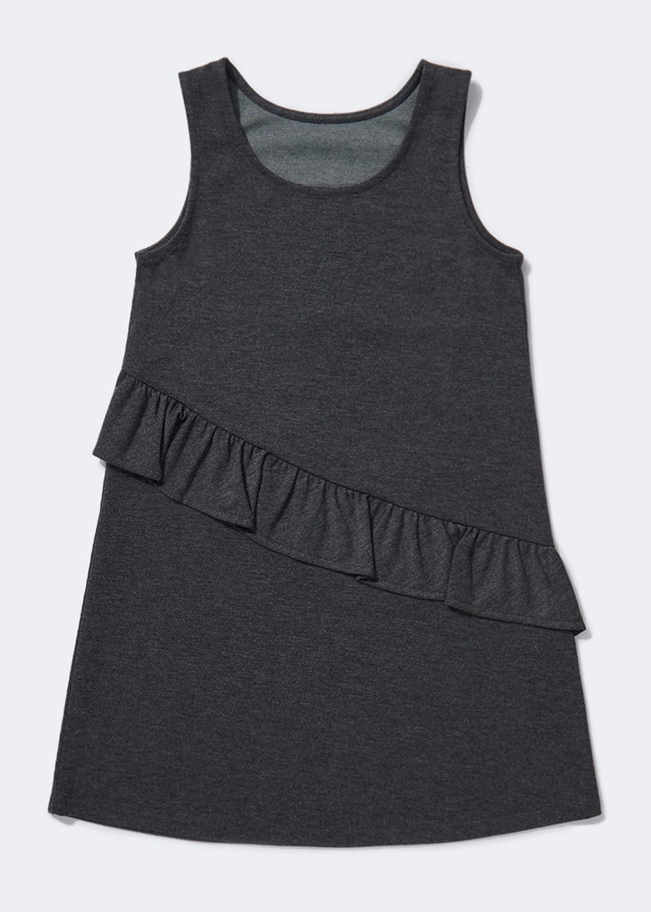 Girls Grey Ruffle School Pinafore (3-13yrs)
