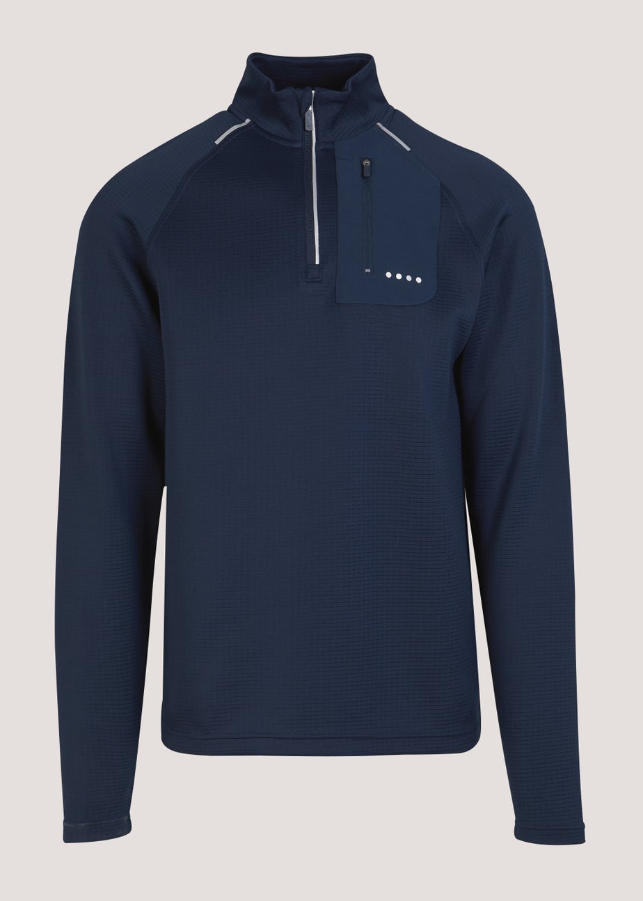 Souluxe Navy Woven Pocket Half Zip Sports Sweatshirt