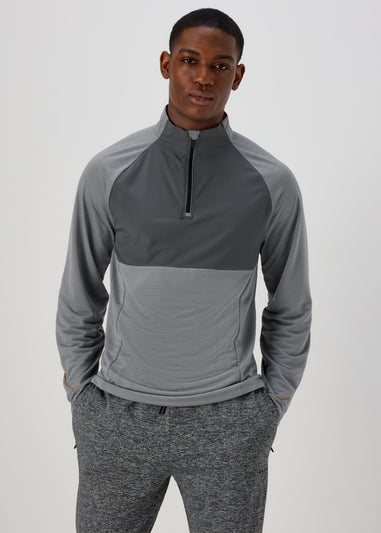 Souluxe Grey & Orange Half Zip Sports Sweatshirt