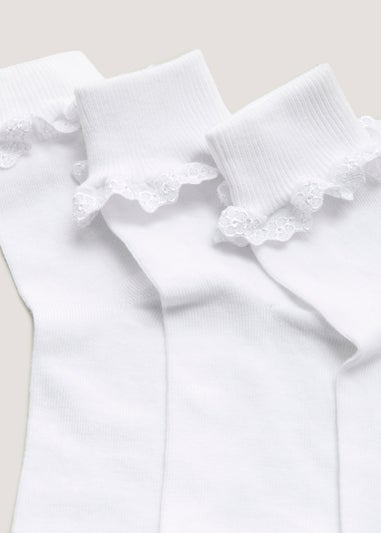 Kids 3 Pack White Lace Socks (Younger 6-Older 3.5)