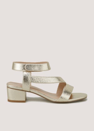 Gold Block Heel Wide Gold Sandals Daisy, Women's Block Heel Party Dress  Shoes Ankle Strap Wedding