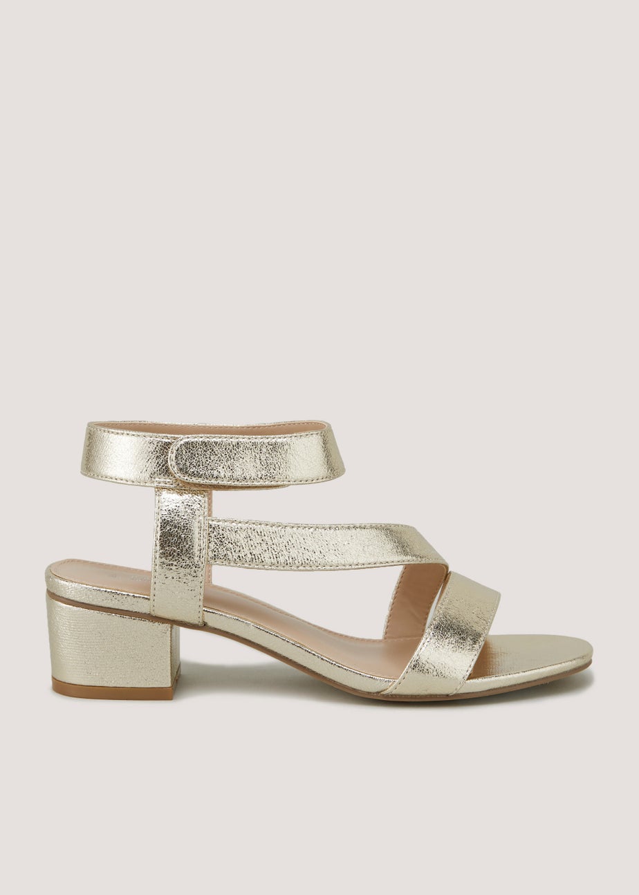 Gold Wide Fit Block Heel Sandals