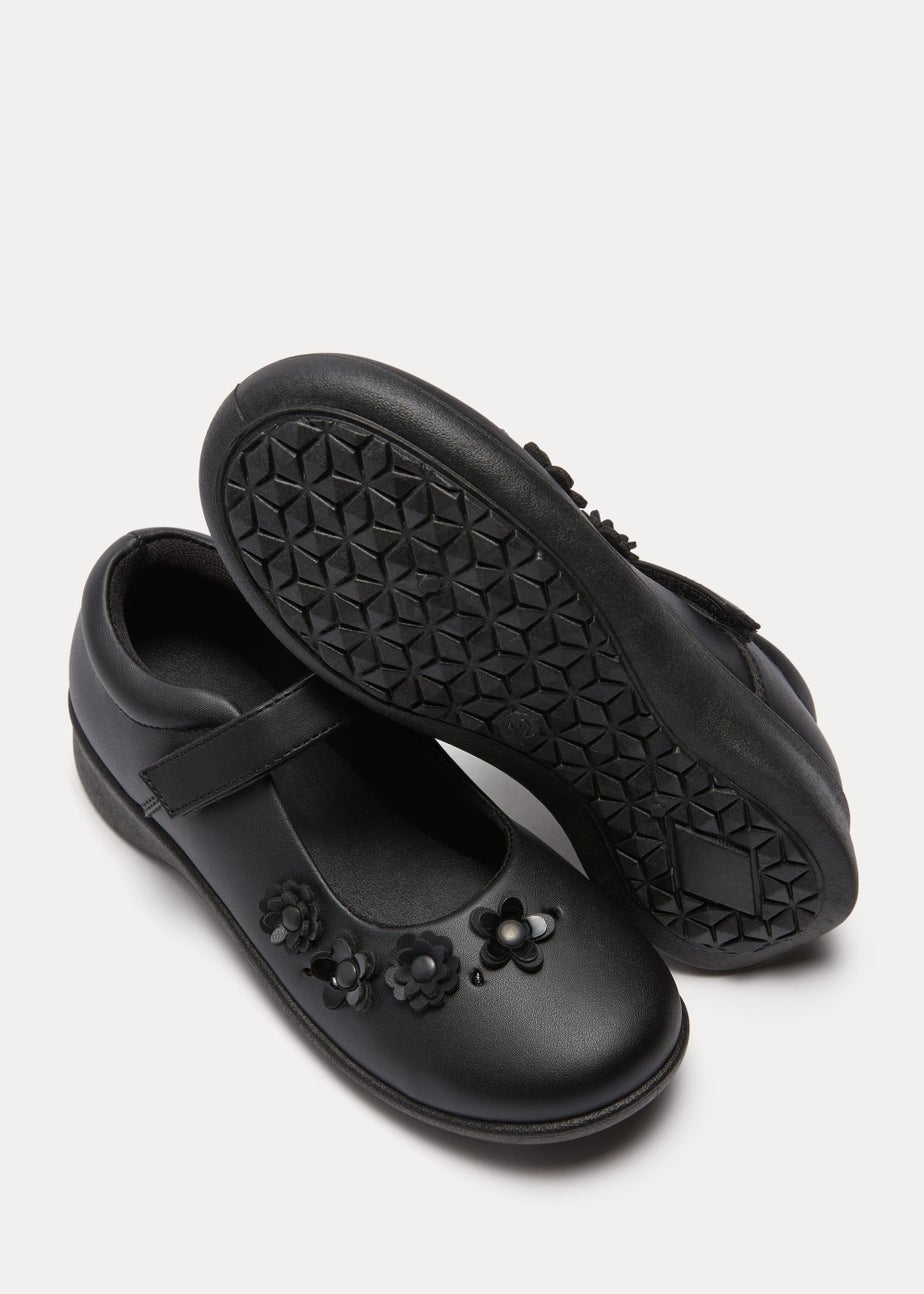 Girls Black PU Mary Jane Scuff Resistant School Shoes (Younger 8-Older 3)