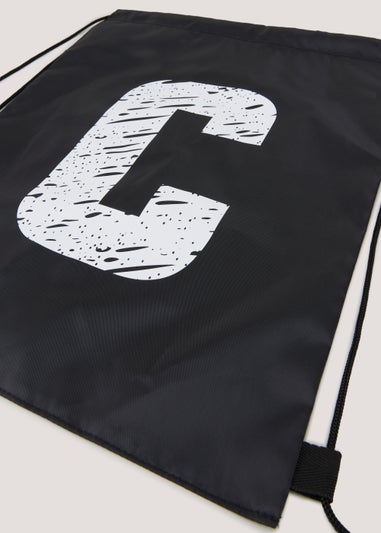 Kids Black Alphabet Drawstring Bag