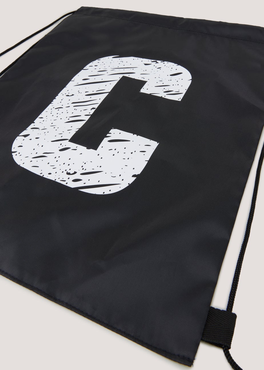 Kids Black Alphabet Drawstring Bag