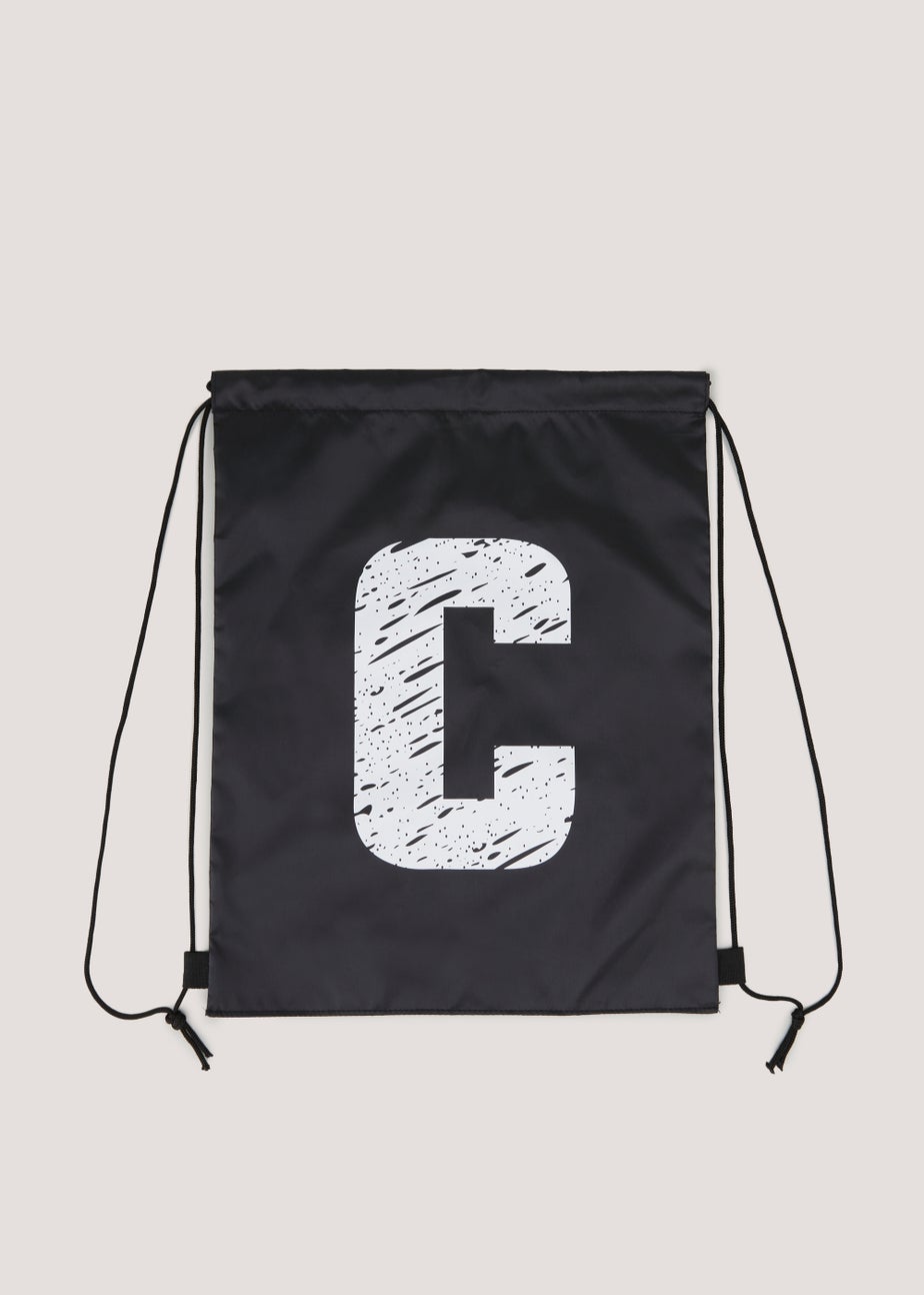 Kids Black Alphabet Drawstring Bag