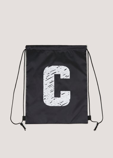 Kids Black Alphabet Drawstring Bag