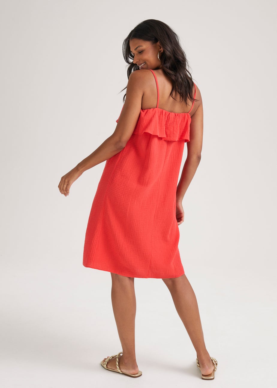 Coral Double Cloth Bead Knee Length Dress