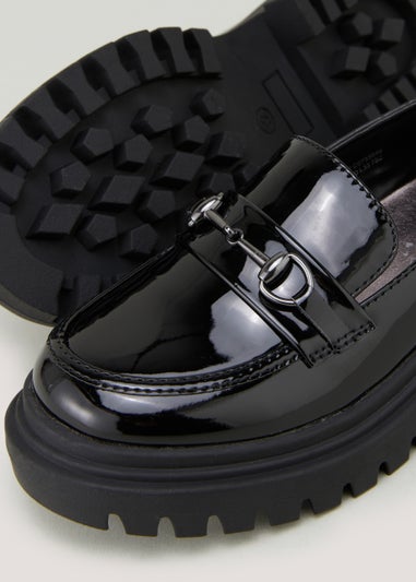 Girls Black Patent Chunky Snaffle Loafer School Shoes (Younger 10-Older 5)