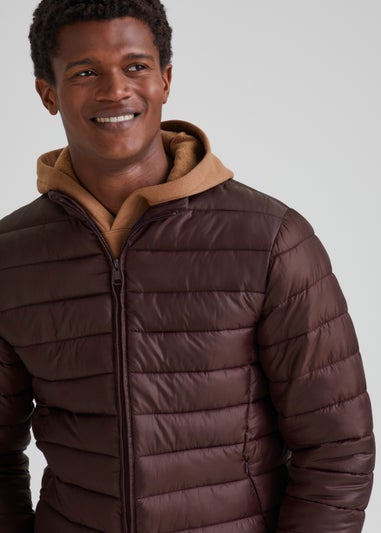 Burgundy Funnel Neck Packable Puffer Coat