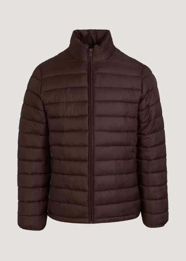 Burgundy Funnel Neck Packable Puffer Coat