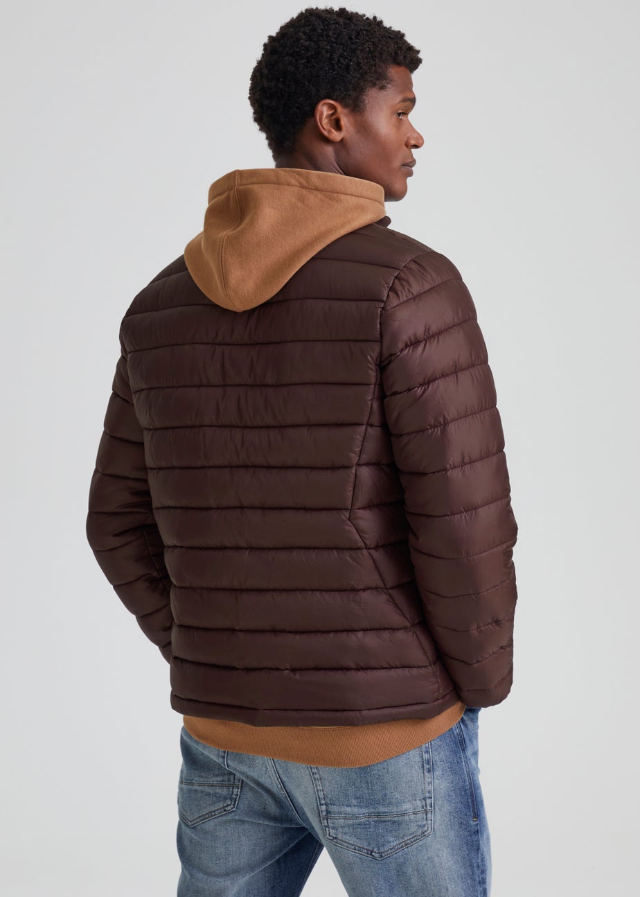 Burgundy Funnel Neck Packable Puffer Coat