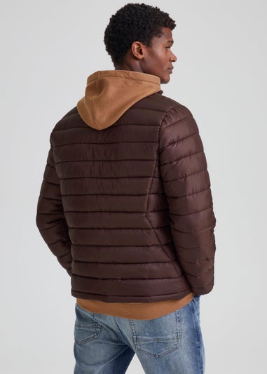 Burgundy Funnel Neck Packable Puffer Coat