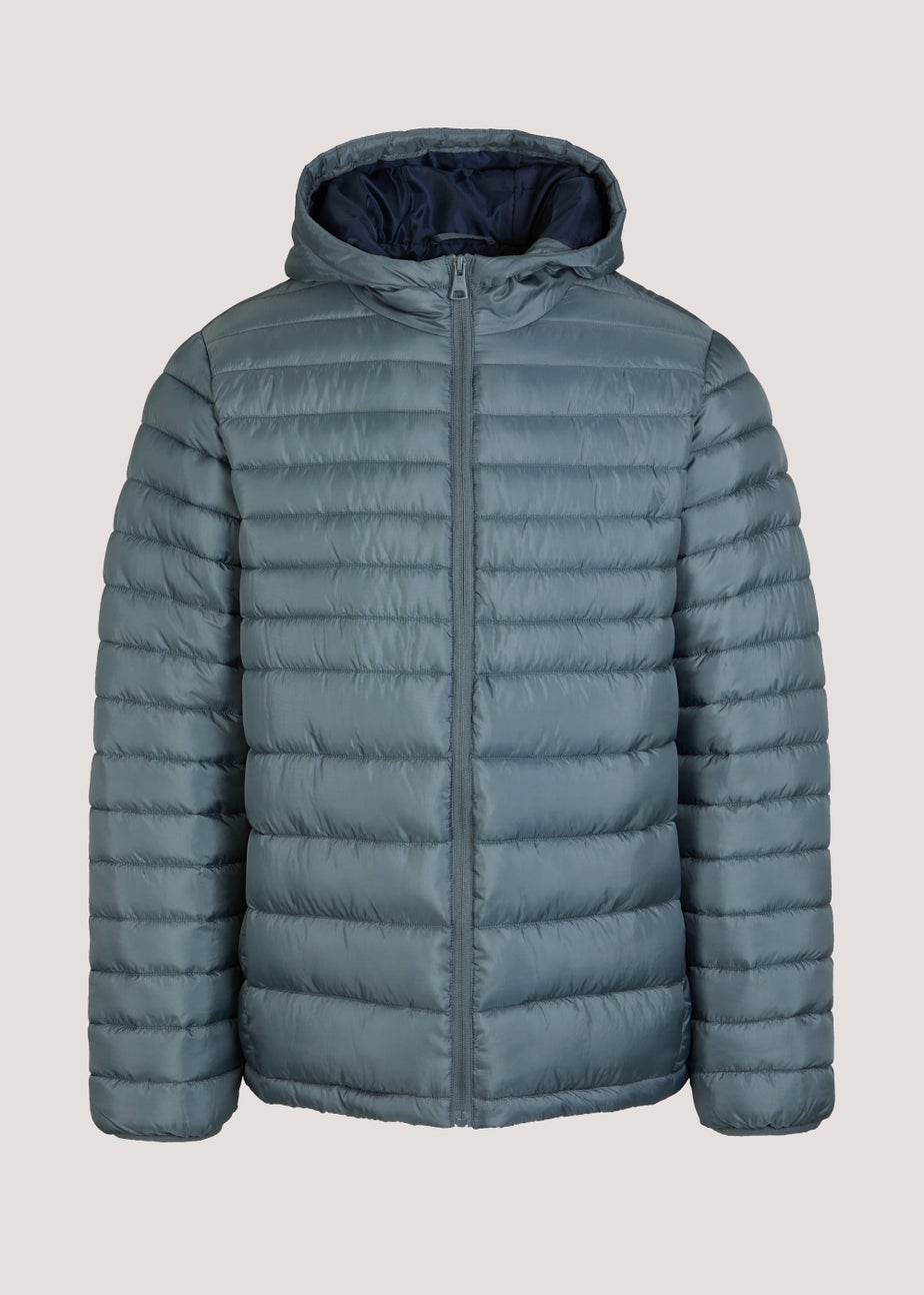 Blue Hooded Puffer Coat