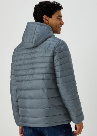 Blue Hooded Puffer Coat