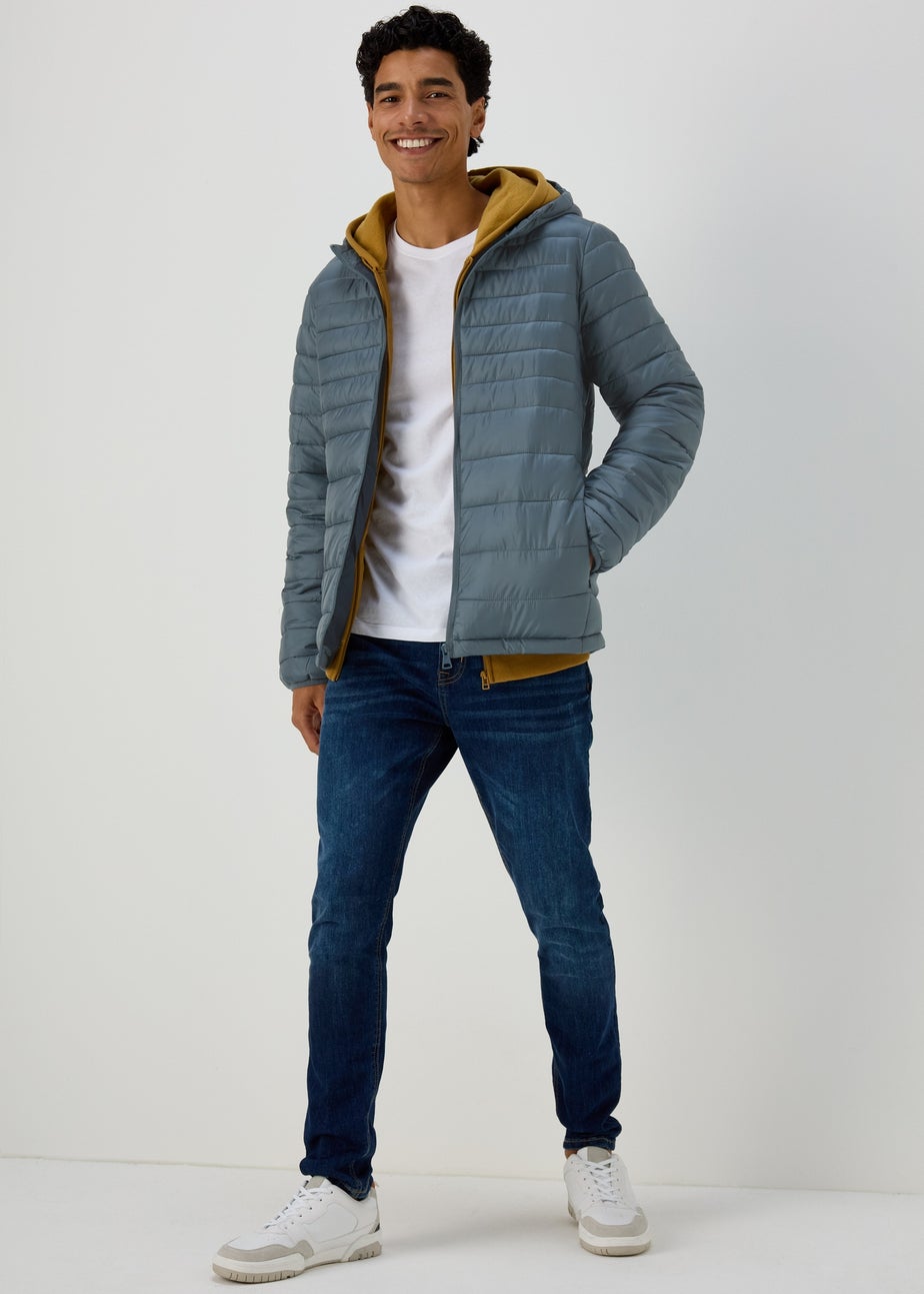 Blue Hooded Puffer Coat