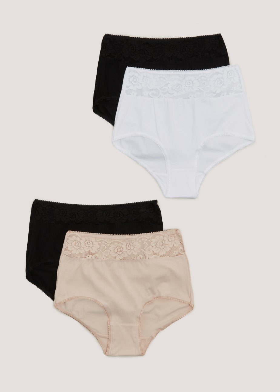 4 Pack Black & White Lace trim Full Knickers