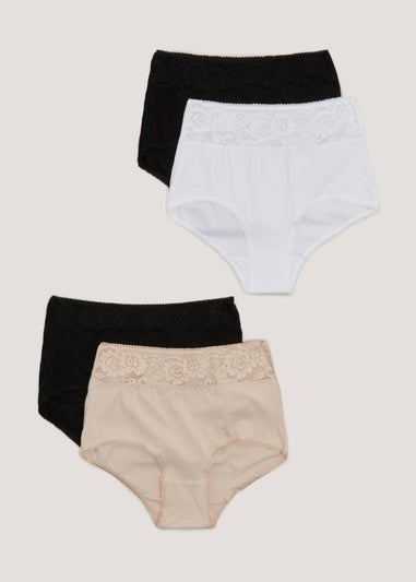 4 Pack Black & White Lace trim Full Knickers