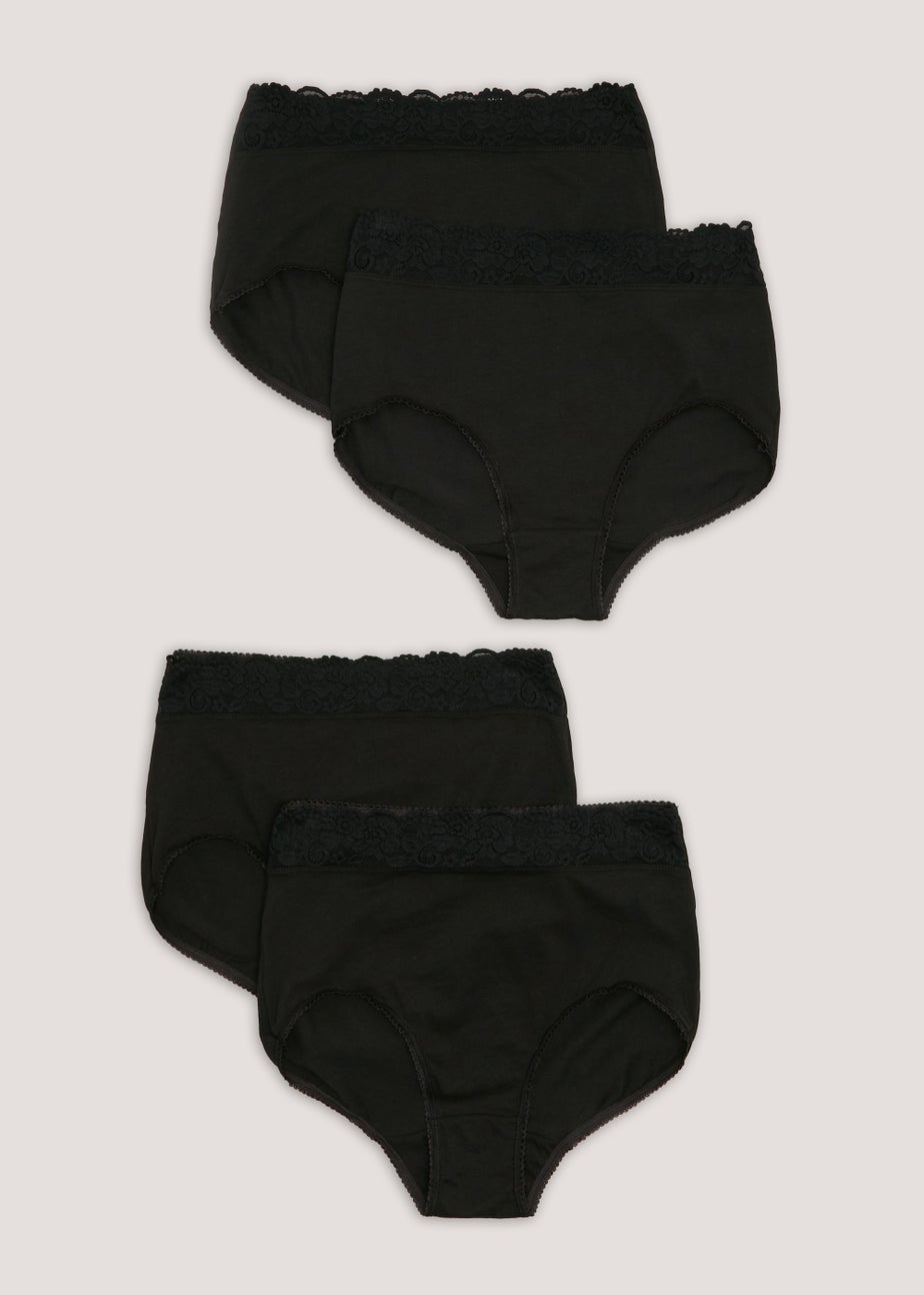 4 Pack Black Lace Trim Full Knickers
