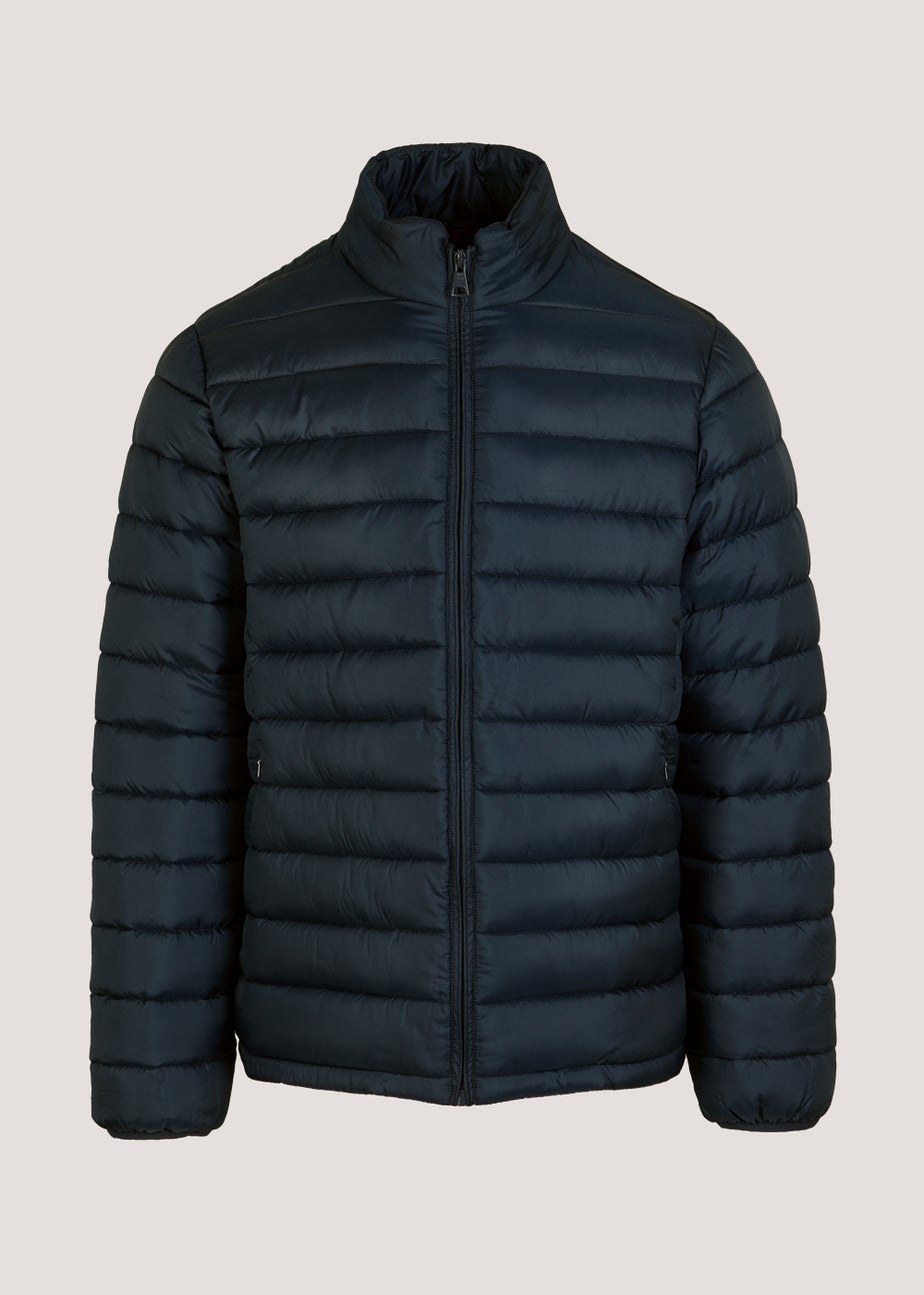 Navy Funnel Neck Puffer Coat