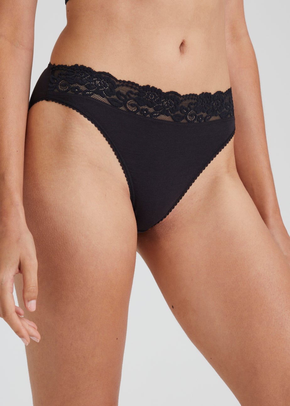 4 Pack Black Lace Trim High Leg Knickers