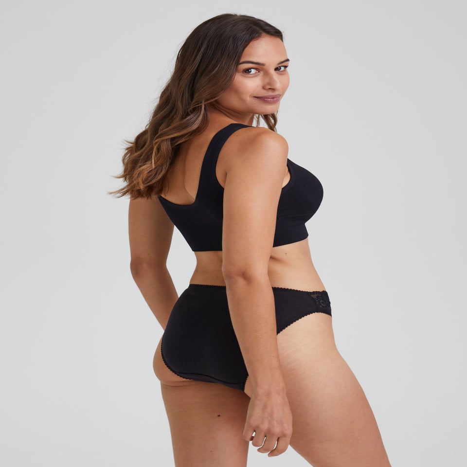 4 Pack Black Lace Trim High Leg Knickers