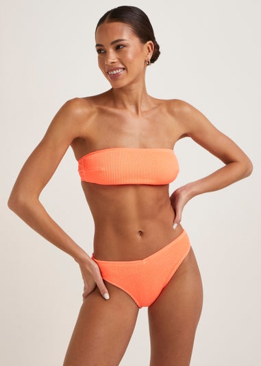 Coral Crinkle Bandeau Bikini Top