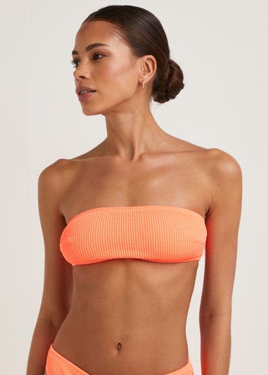 Coral Crinkle Bandeau Bikini Top