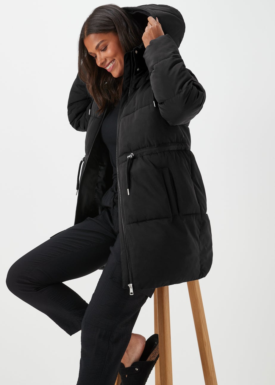Black Midi Padded Shower Resistant Coat