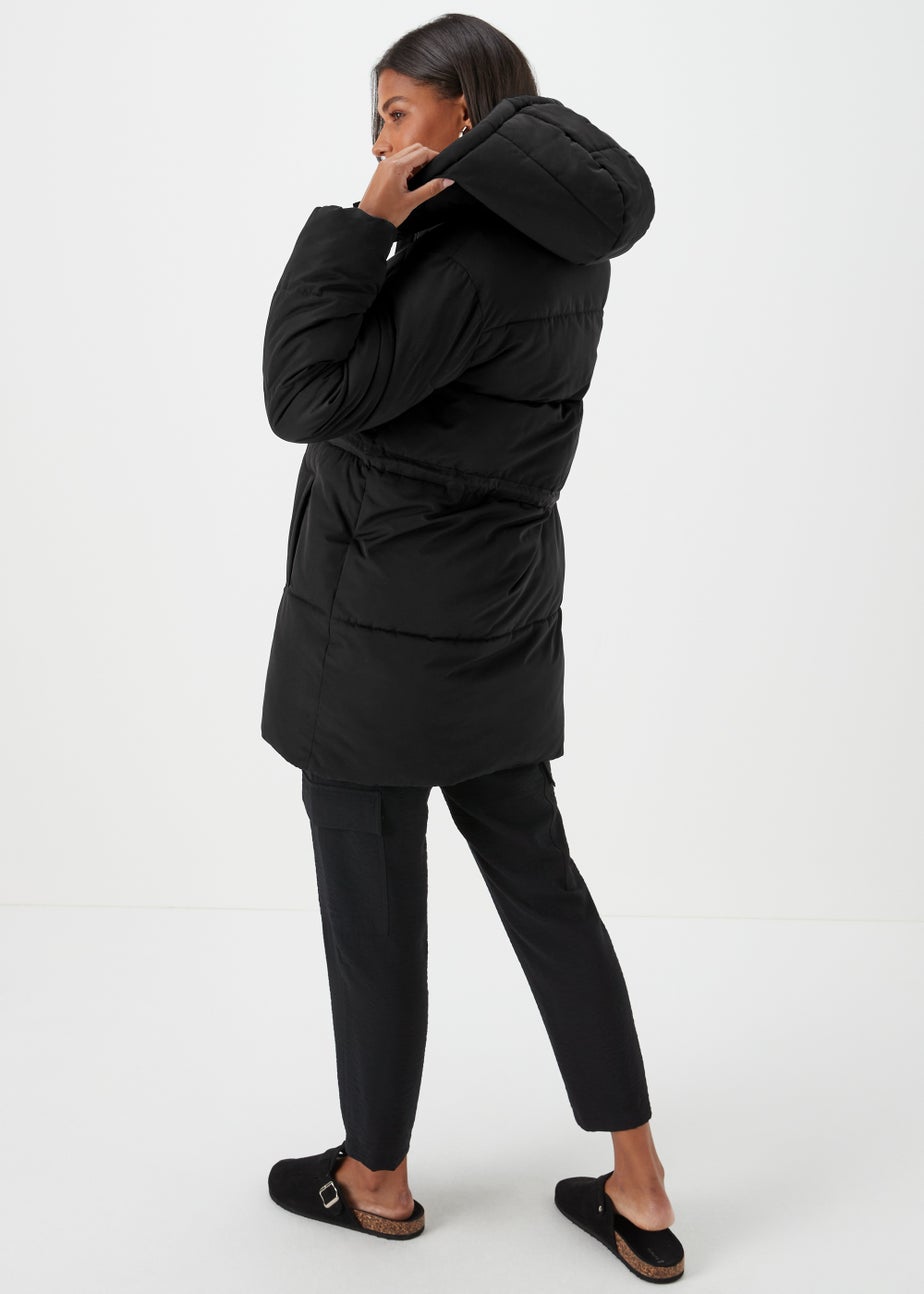 Black Midi Padded Shower Resistant Coat