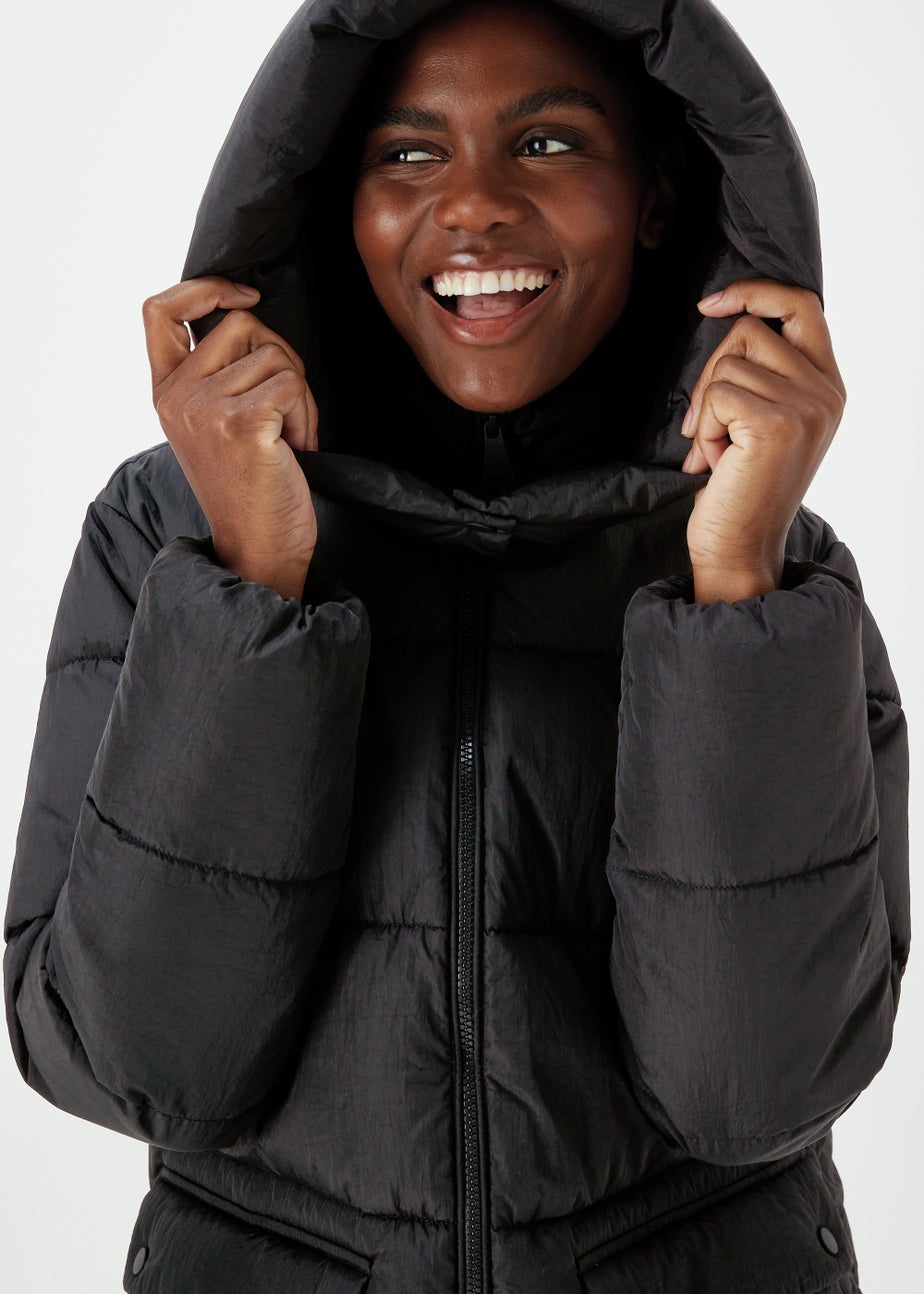 Black Long Padded Shower Resistant Coat