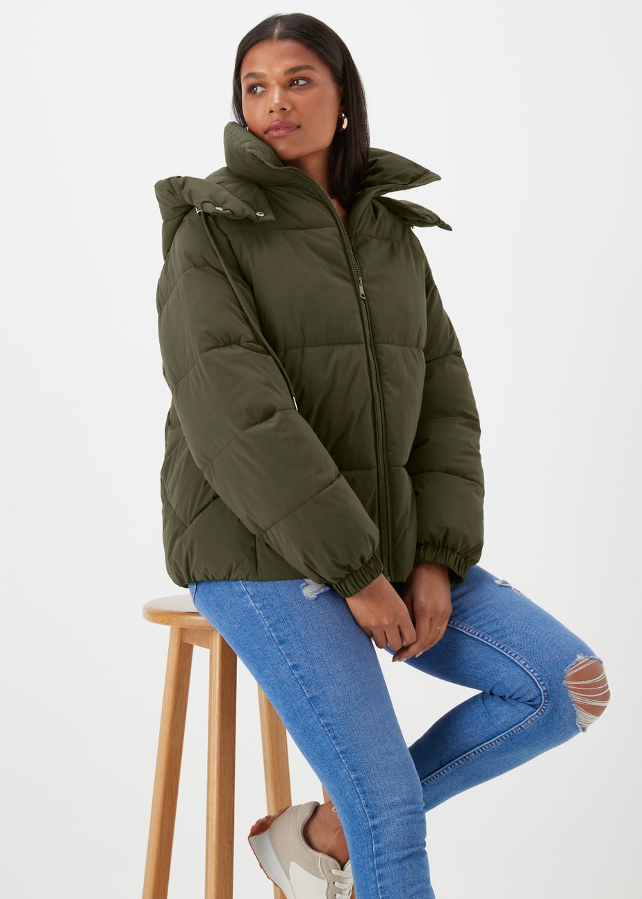 Green Short Padded Shower Resistant Coat